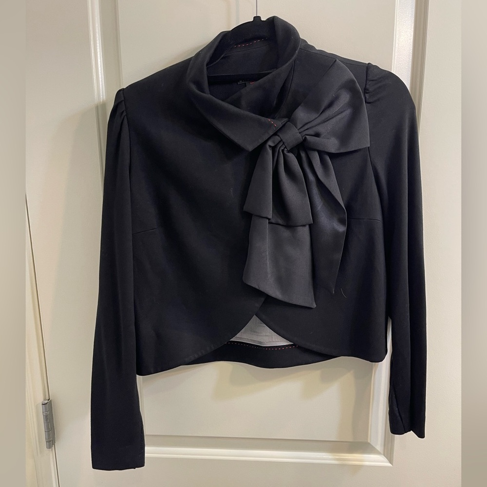 ALICE + OLIVIA Addison Long Sleeve Cropped Blazer Jacket Bow Black Sz Medium